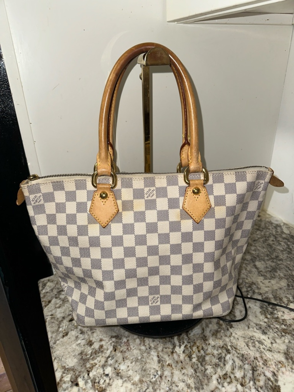 Louis Vuitton Damier Azur Small Top-Handle Tote in Cream and Tan PRE-OWNED.